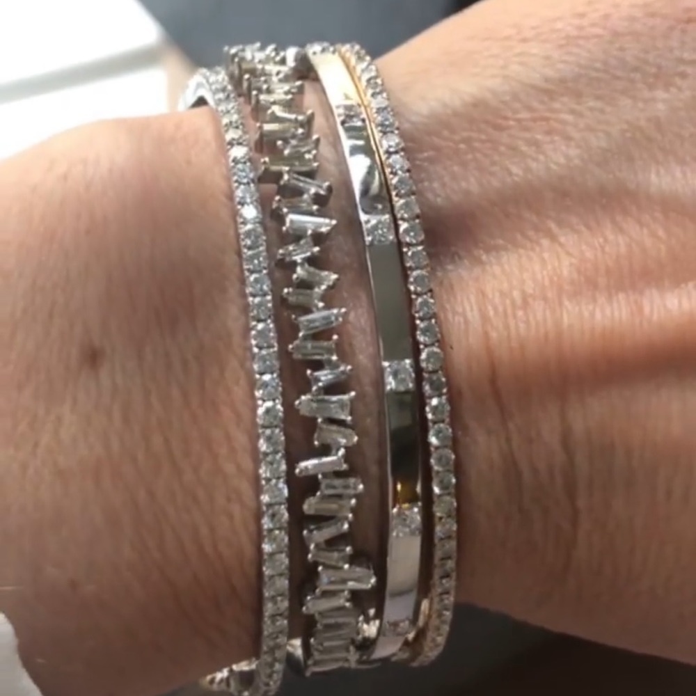 Modern 14KT White Gold Firework Bangle Bracelet with Baguette Diamonds